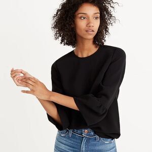 MADEWELL Black Bell-Sleeve Top 3/4 Sleeve Keyhole Back S